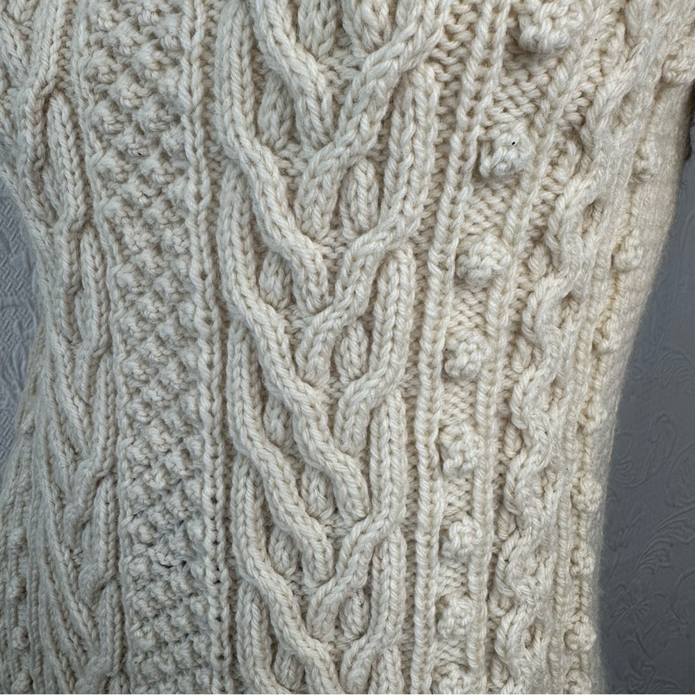 Vintage Hand Knit Wool Extra Long Aran Fisherman Knit Turtleneck Cable Sweater - Picture 12 of 12